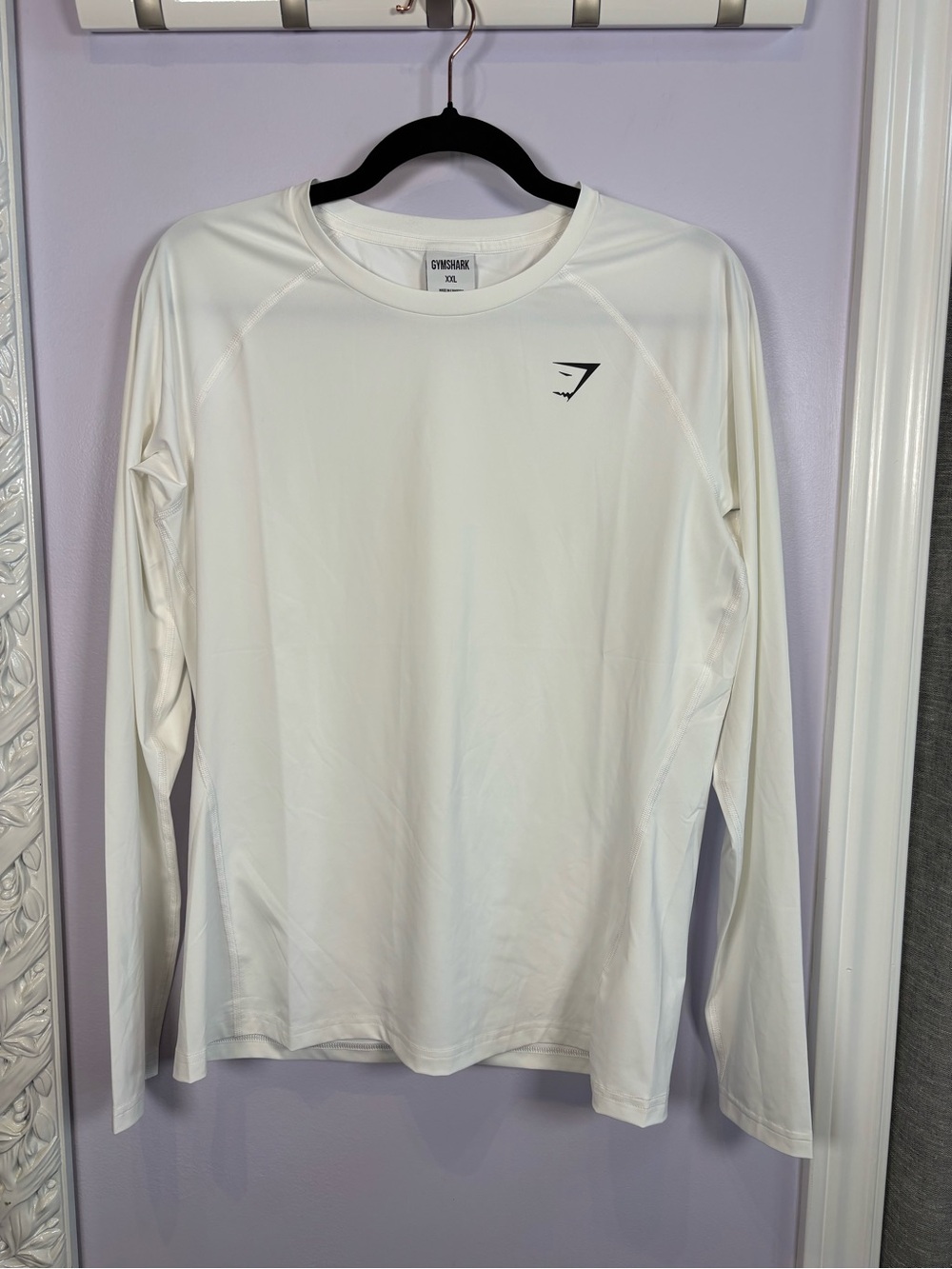 Gymshark Men’s Long Sleeve Fitted Performance Tee in White XXL